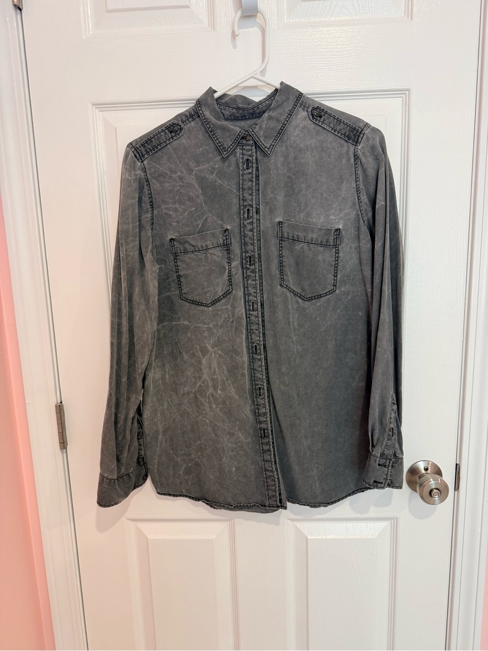 Women’s Washed Grey Button-Up Shirt